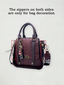 Versatile Crossbody Bag For Women Solid Color Top Handle Satchel With Detachable Wide Shoulder Strap Fashion Small Zipper Closure Handbag For Shopping And Valentine's Day Gifting - 紫色 - 查看 7