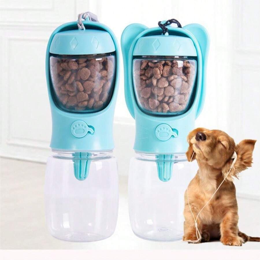 Dog Water Bottle With Detachable Leak-Proof Food Container, Suitable For Hiking And Travel