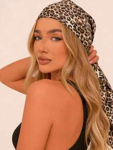 1PC Ladies Leopards Animal Print Square Scarf Elegant Neckerchief Bandana Women Satin Head Scarf Hair Accessories - 1pcs - 查看 7