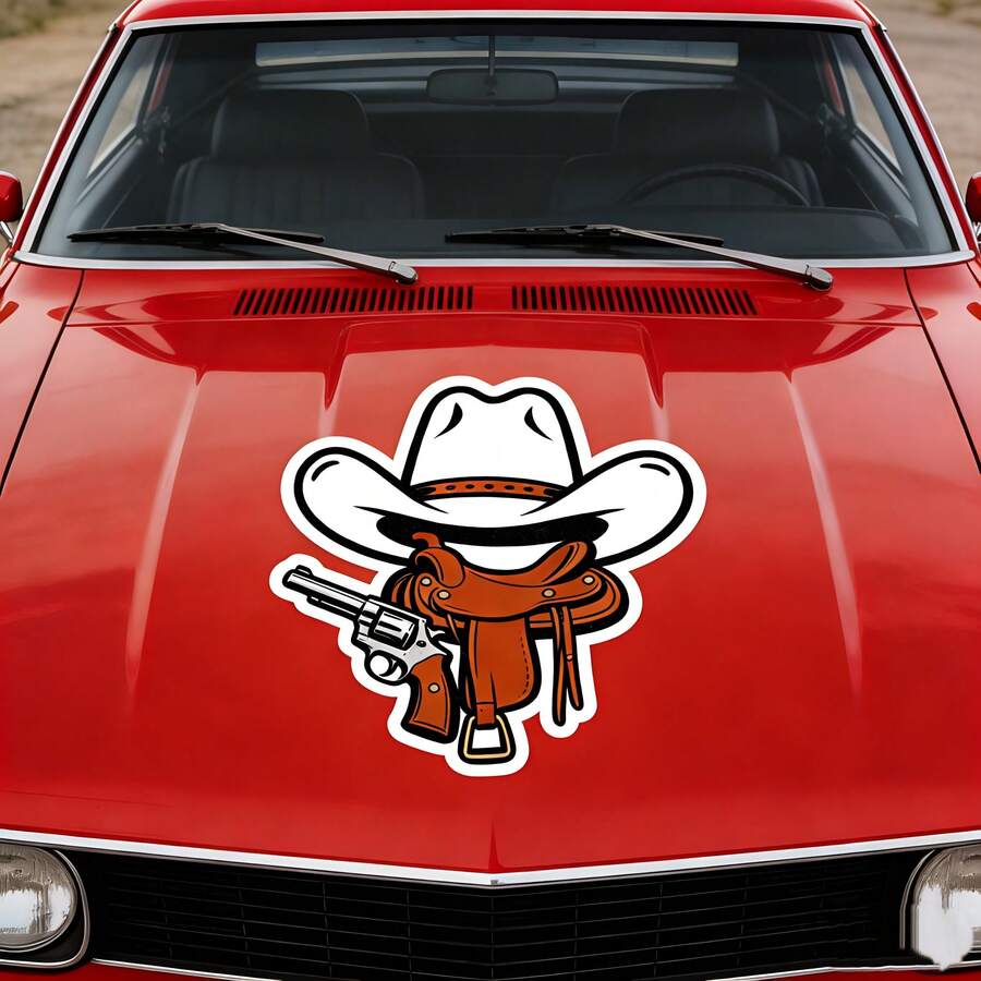 Cowboy Revolver Car Sticker | Showcase Your Hardcore Attitude! Suitable For Car Hood, Fuel Tank Cover, Rearview Mirror, Personalized Car Decal - A - View 1