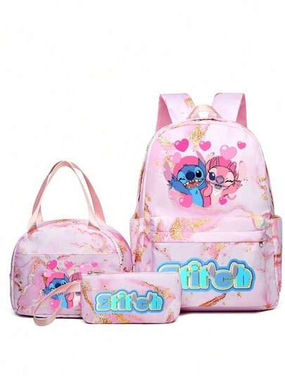 Mochila de anime de dibujos animados, mochila ergonómica y ligera, mochila de estudiante Stitch, mochila de dibujos animados, ligera, familiar, regalo, vacaciones, Halloween, regalo de Navidad, multiusos, mochila linda, mochila ligera y casual, mochila de estudiante, set de 3 piezas, mochila impermeable, viaje al aire libre, mochila estampada