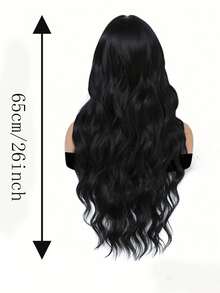 26英寸黑色卷发假发，带刘海，女士款 - 柔软耐热合成纤维 - 适合日常佩戴、派对、万圣节和角色扮演 - 彩色 - 查看 6