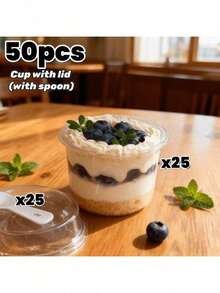 50/10pcs Reusable Round Pudding Cups With Lids And Spoons, Novelty Dessert Cups, Transparent Mousse Cake Containers, Yogurt Cups, Suitable For Birthday, Graduation, Singles Party, Wedding - Multicolor - View 12