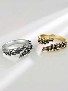 1pc Fashion Personalized High-End Chic Simple Vintage Feather Decor Adjustable Open Ring, Suitable For Men And Women Daily Wear - Feather Ring - View 3