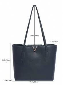 极简风格女士手提包，时尚百搭大容量单肩包，带拉链隔层的工作包 - 藏蓝色 - 查看 3