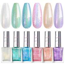 Beetles Glitter Nail Polish Set, 6 Colors Dreamy Pastel Pearl Quick Dry Nail Polish Kit, Long Lasting Shine DIY Manicure Gift For Women Girl Christmas Nail Art - ColorG - 查看 9