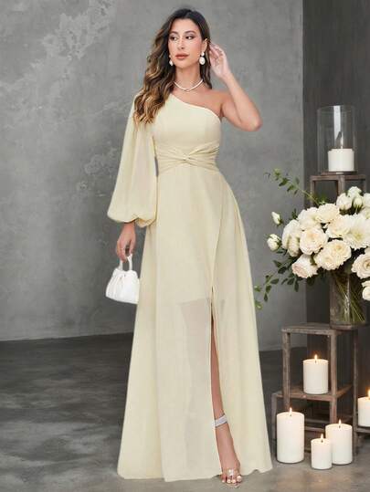UNITHORSE Lantern Sleeve Chiffon Dress