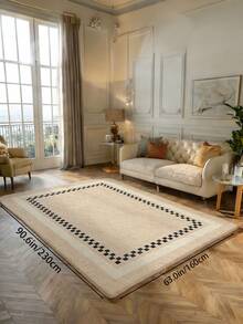 1 件香槟米色客厅装饰地毯，黑色包边，绒面材质，触感柔软舒适，易于保养，防水防污，防滑底背，适用于大堂、卧室、客厅、浴室、厨房、餐厅、办公室、房间装饰和门垫，节日庆典。 - 香檳色 - 查看 5