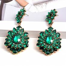 2PCS Vintage Luxurious Elegant Colorful Flower High-End Women's Earrings Suitable For Women's Parties, Banquets, And Festivals - Black - View 2