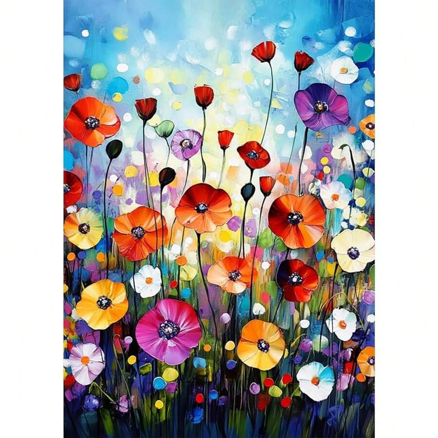 GHHKUD Diamond Painting Kits Colorful Wildflowers For Adults, DIY 5D Flowers Diamond Painting, Full Drill Diamond Art Kits Art Pictures For Relaxation Gifts Home Wall Decor 30x40cm - 野花 - 查看 1