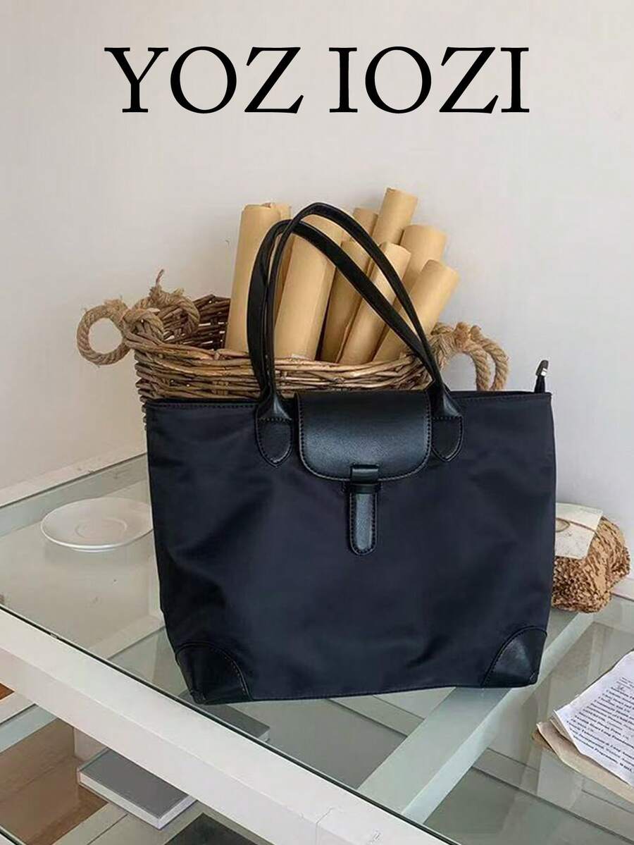 Bolso de hombro/axila minimalista de gran capacidad, casual, versátil y ligero, adecuado para ir al trabajo, salidas diarias, estilo coreano/japonés - Negro - Ver 1