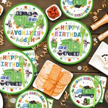 24pcs Garbage Truck Paper Plates & Napkins, Disposable Plates, Party Supplies, Cake & Dessert Plates, Tableware Set, Suitable For Birthday Party, Baby Shower, Daily Meals, Holiday Picnic, Garbage Truck Theme Birthday Party, Serves 24 Guests, Green - Multicolor - View 10