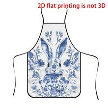 1pc Easter White Background Blue Dyed Flower Rabbit Apron, Ink Floral Pattern Cute Rabbit + Chinese Blue And White Porcelain Style, Durable Cooking Apron Suitable For Bakers, Cake Decorators, BBQ Enthusiasts, Gardeners, Painting, Manicure, Etc. - Perfect Gift For Home And Professional Chefs - Multicolor - View 11