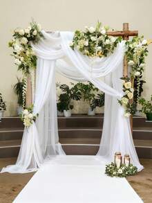 2pcs Sheer Voile Backdrop Curtains, 100% Polyester White Curtain Panels, 160cm X 300cm (5.2ft X 9.8ft), Suitable For Weddings, Birthdays, Anniversaries And Other Celebrations