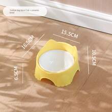 1pc PP + Ceramic Pet Bowl, Cute Cat Bowl, Ceramic High Foot Cat Food Bowl, Wall-Mounted Anti-Spill Cat Bowl, Adorable Cat Style