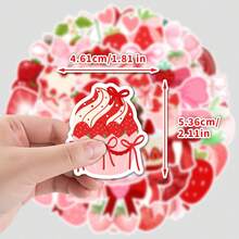 50张卡通梦幻可爱草莓美学贴纸套装，粉色情人节贴纸，时尚贴纸，适用于剪贴簿、水瓶、滑板、行李箱、笔记本电脑、汽车、派对用品 - O - 查看 6