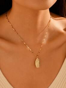 1件时尚椭圆形亮面圣母玛利亚铜镀金女士吊坠项链，适合日常佩戴、送礼和个人祈祷，情人节、妈妈、母亲节礼物。 - 瑪莉 - 查看 1