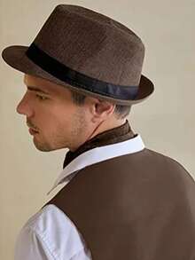 5件套 D EXCEED 1920年代男士黑帮角色扮演服装配饰套装，包括软呢帽、道具眼镜、预系领结和背带 - 适用于派对、化装舞会、复古派对和黑帮角色扮演服装