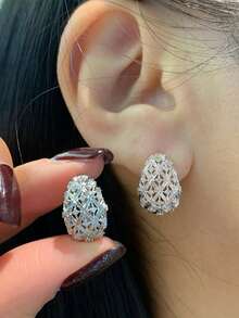 1 Đôi bông tai đá Cubic Zirconia thanh lịch, phù hợp cho nữ giới, thích hợp cho đám cưới, lễ đính hôn, kỷ niệm, tiệc tùng, ngày Valentine và các dịp khác. - Bạc - Xem 3