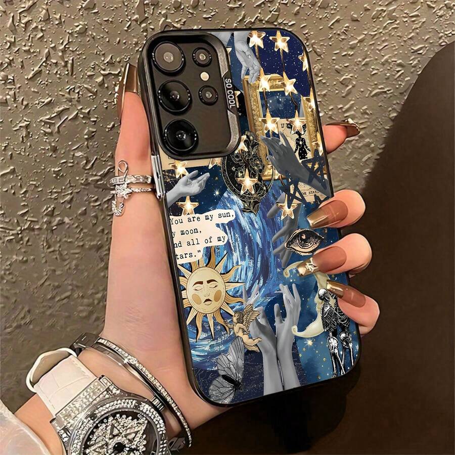 Funda para teléfono Celestial Hands Moon Stars compatible con  17,  16 Pro Max,  15 Pro Max,  13 y  12 Resistente al agua, a caídas y arañazos Una gran opción para familiares, amigos, amantes, novios/novias y regalos de San Valentín. - Negro - Ver 1