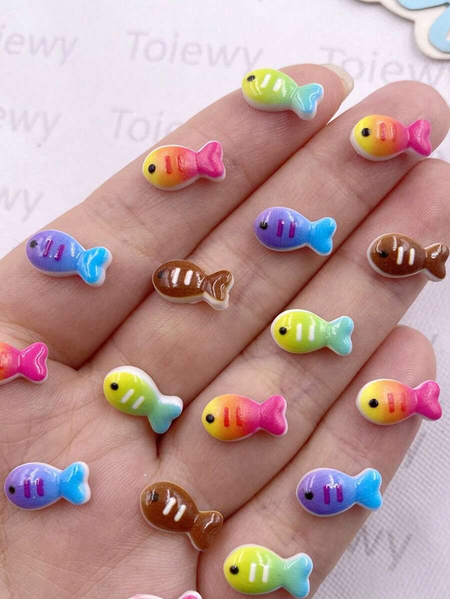 30Pcs Mixed Resin Cute Colorful Mini Fish Flatback 2D Cartoon Art Stone Applique DIY Jewellery Scrapbook Crafts Decor Accessories - Random mixed - View 1