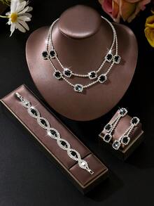 4件套水钻首饰，包括（1条项链+1对耳环+1条手链），时尚百搭，适合女性日常佩戴、婚礼、派对和其他场合。 - 848592 - 查看 8