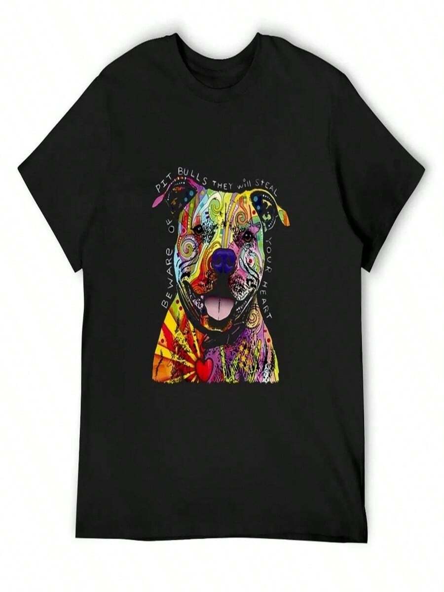 Beware Of Pit Bulls Dean Russo Dog Canine T-Shirt T-Shirts Man Street Wear Aesthetic Clothes Designer T Shirt Men - Black(黑色20) - 查看 1