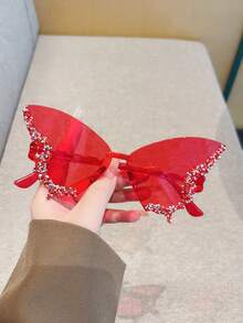 ROMWE Grunge Punk 1pc Rhinestone Butterfly Fashion Glasses, Fashion Bling Bling Fashion Glasses For Women, Everyday Use - Color Frame Color - View 6