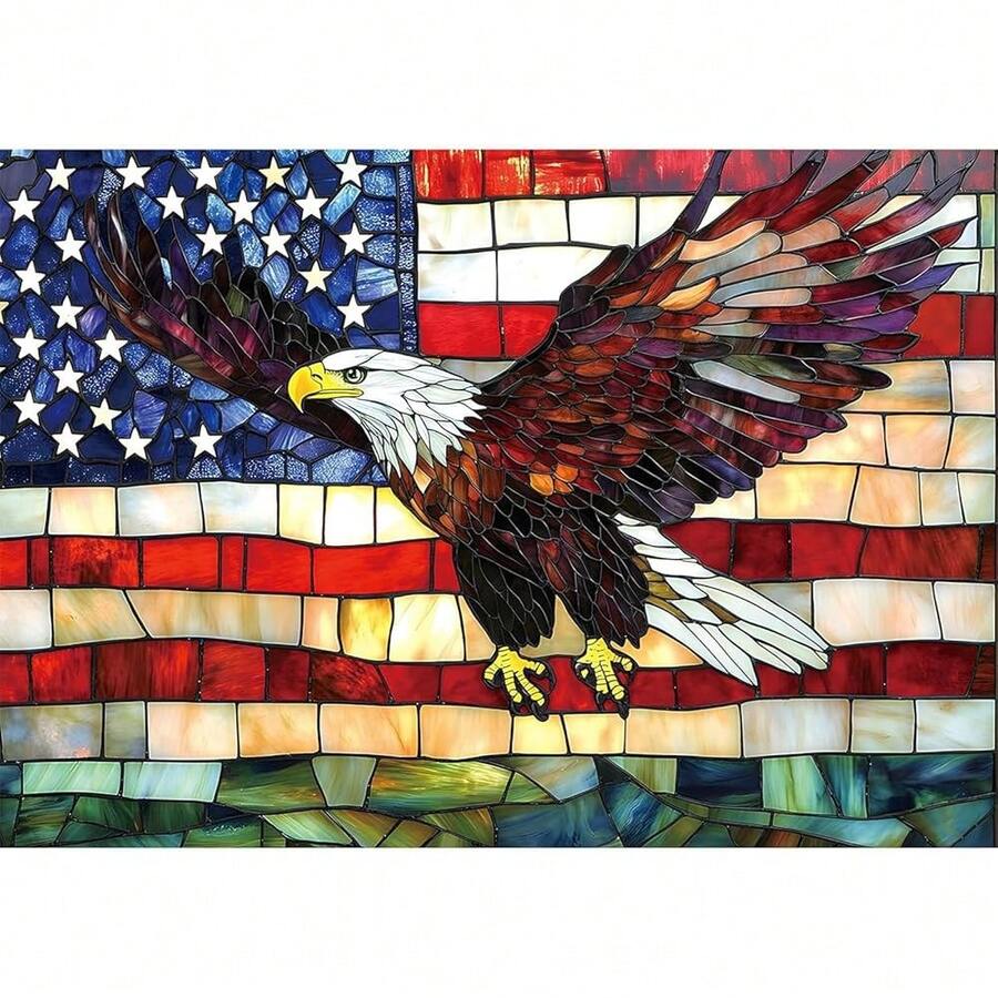 EMIEAUFG Eagle Diamond Art Kits For Adults, Diamond Painting Kit For And Beginners, American Bald Eagle, Flag, Stained Glass, 5D Full Drill Round Diamond Craft, Home Wall Decor 12\ X 16\ - SR62 - 查看 1