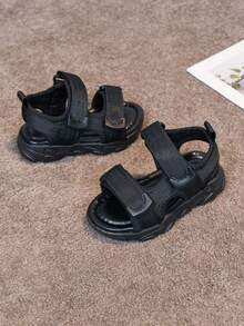 2022 Summer New Kids Sandals, Toddler Solid Soft Bottom Beach Breathable Mesh Hook And Loop Shoes - Black - View 2