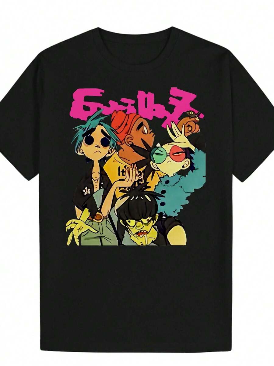 Camiseta Negra de Anime Neon para Hombre de Genesis con Ritsuko, Rei, Shinji y Logo Impreso - Camiseta Gráfica Vintage de Talla Grande, Camiseta de Manga Corta con Cuello Redondo Suave para Ropa de Calle, Hip Hop y Fans de Anime - Ajuste Casual para Todas las Estaciones, Ropa de Cultura Pop - Negro - Ver 1