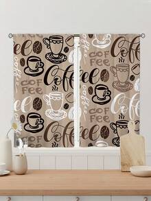 2件組咖啡印花廚房窗簾，無孔短窗簾，適用於臥室、辦公室、廚房、客廳、書房家居裝飾 - 彩色 - 查看 4