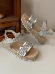 女童波西米亚风亮片亚麻底凉鞋 - 銀色 - 查看 5