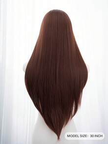 4*1 前额蕾丝假发，前额蕾丝长直假发，中分假发，红木半编日常自然款，光滑逼真假发（不含配件） - 紅木色 - 查看 6