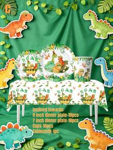 Dinosaur Party Set Of Tableware, Dinosaur Birthday Party Decorations, Includes Dinosaur-Shaped Plates, Cups, Napkins, Suitable For 10-Person Birthday Party Decorations And Party Gifts - Multicolor - View 13