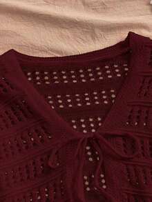 Women's Spring/Summer Casual Solid Color Textured Sheer Open Front Long Sleeve Cardigan, Soft Comfy Women's Spring Fashion Essential, Western Boho Top For School/Beach/Island/Chill Autumn, Valentine/Christmas/New Years Outfit, Women Curve-Flattering Holiday Gift - 紅色 - 查看 5