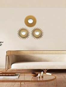 1pc/3pcs Set 25cm Nordic Sunflower Mirror, Bathroom Decor, Home Art Craft, Bedroom Wall Decoration, Best Gift For Birthday, Graduation, Home Decor, Back To School, Room Decoration, Study Supplies - Gold - View 8