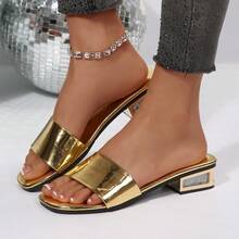 Sandalias de tacón alto para mujer, chanclas de playa de metal puro - Dorado - Ver 2