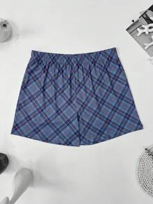 4pcs Men's Plaid Pajama Pants, Loose Comfortable Boxer Briefs With Elastic Waistband - Blue - View 7