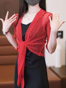 1pc Chiffon Shawl Cardigan For Women, Versatile Lightweight Short Jacket For Summer, Suitable As Outerwear For Camisole Dress - Multicolor - View 11