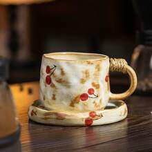 樱桃图案陶瓷咖啡杯碟套装，高品质早餐杯，茶杯碟套装 - 彩色 - 查看 7