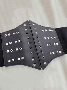 1pc Women's Black Street Style Adjustable Wide Elastic Waist Band, Suitable For Party, Gathering, Daily Commute Or Street Style Outfit - Black - View 6