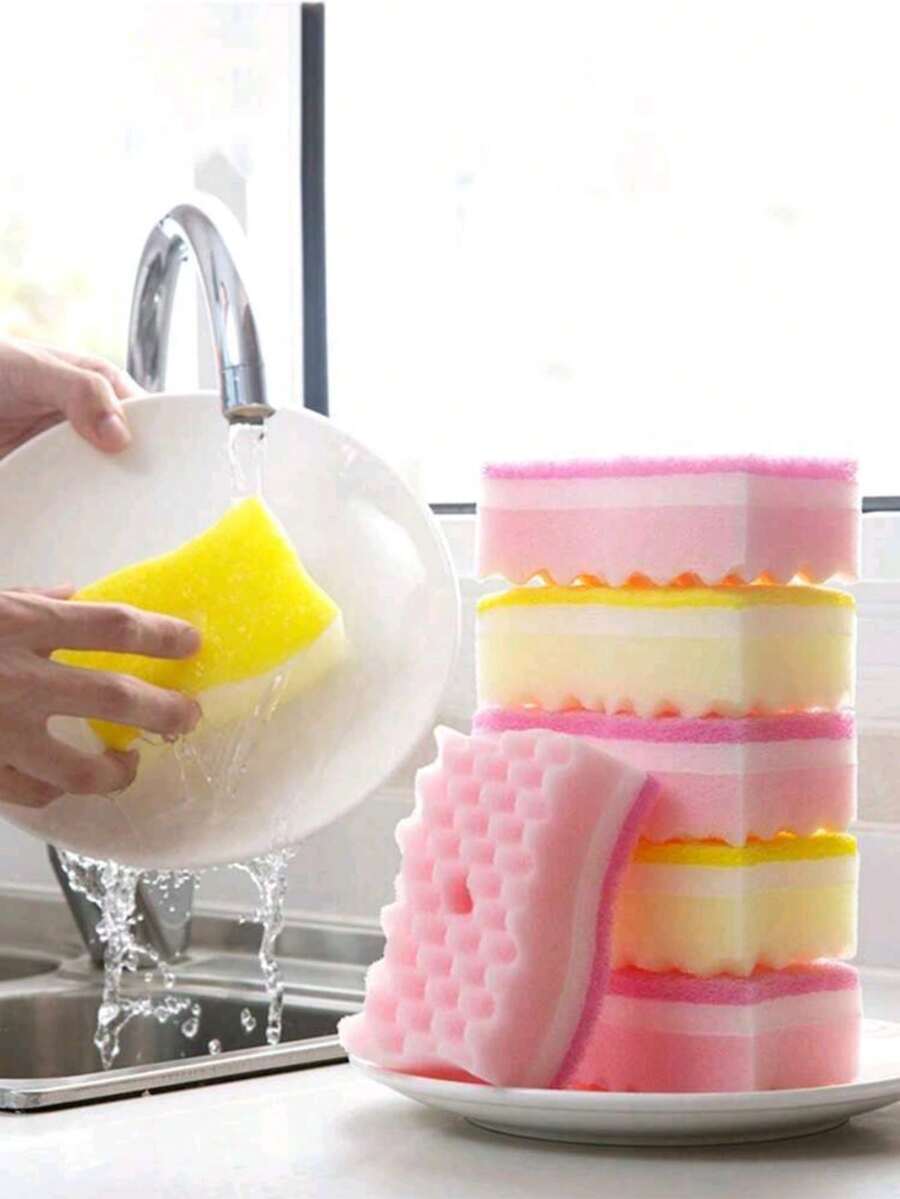 4 miếng bọt biển lau chùi hai mặt, dùng cho nhà bếp, phòng tắm, nhà cửa, đồ dùng gia đình