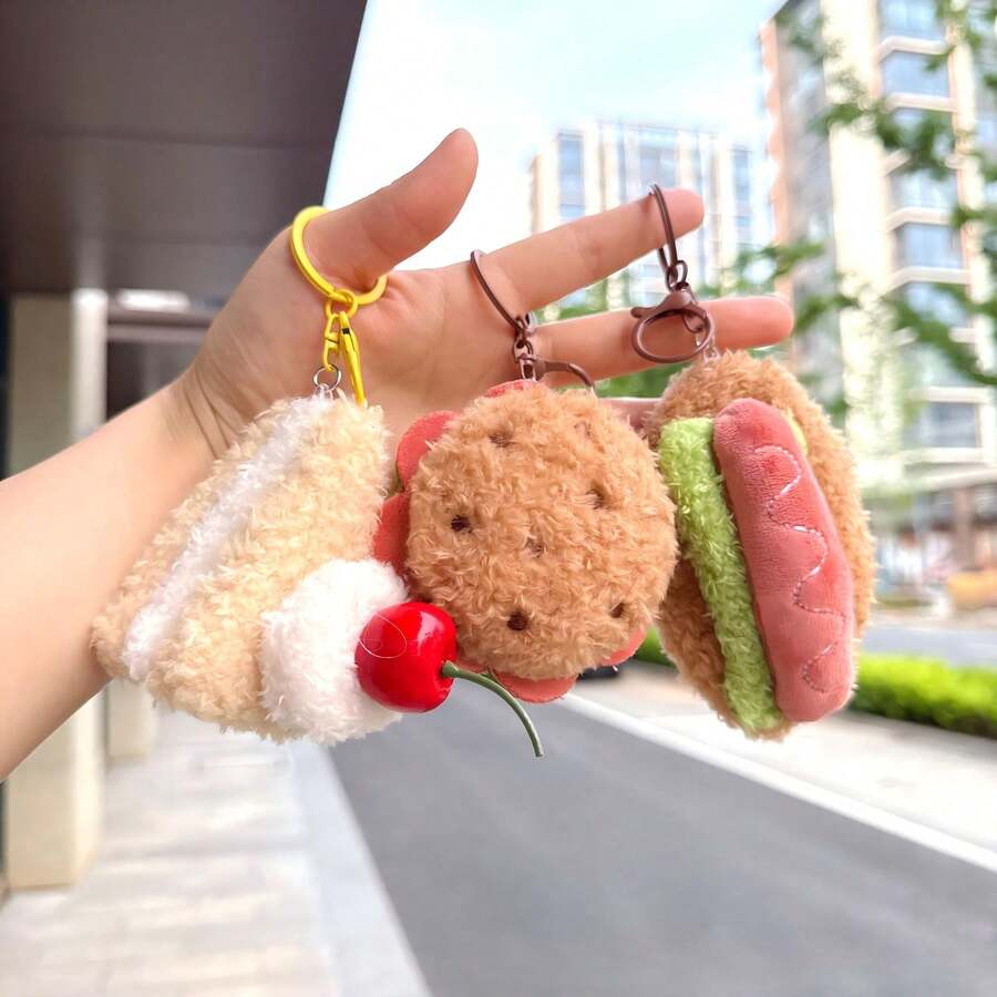 可爱卡通汉堡、三明治和樱桃蛋糕吊坠，趣味美食主题钥匙扣和包包挂饰，创意小礼物，日常搭配，完美礼物，生日礼物，理想礼物，惊喜礼物，节日礼物，季节礼物