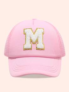 1顶粉色26字母印花网眼帽，儿童棒球帽，男女童遮阳帽，适合户外活动、日常佩戴，防晒 - 金標-粉紅海綿帽 - 查看 33