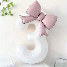 2个大号白色数字铝箔气球，带哑光蝴蝶结装饰，适用于生日派对、户外活动、周年纪念、节日、情人节、庆祝氛围和背景装饰。 - 彩色 - 查看 4