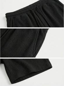 Krometka Set di maglietta a maniche corte e pantaloncini in tessuto a nido d'ape di colore unito casual da uomo, per primavera/estate - Bianco - Visualizzare 7
