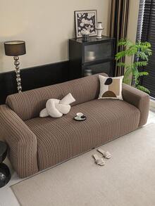 1PC Modern Minimalist Style Wheat Pattern Elastic Fully Enclosed Sofa Cover, All-Season Universal Sherpa Jacquard Pet-Friendly Anti-Dirt Lazy Sofa Protector Slipcover, Machine Washable - Dark Brown - View 6