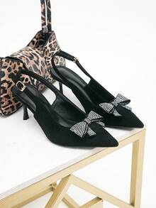 Women Shoes Lady Heels Black Suede Pointed Toe Slingback Heels Fashion Sexy Heels Elegant Party/Date Dress Shoes - Black - View 2