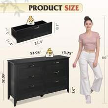 Black Dresser For Bedroom 6 Drawer Wood Dresser With Metal Handle Large Double Wooden Chest Of Drawers For Living Room Hallway Closet - Black - View 3